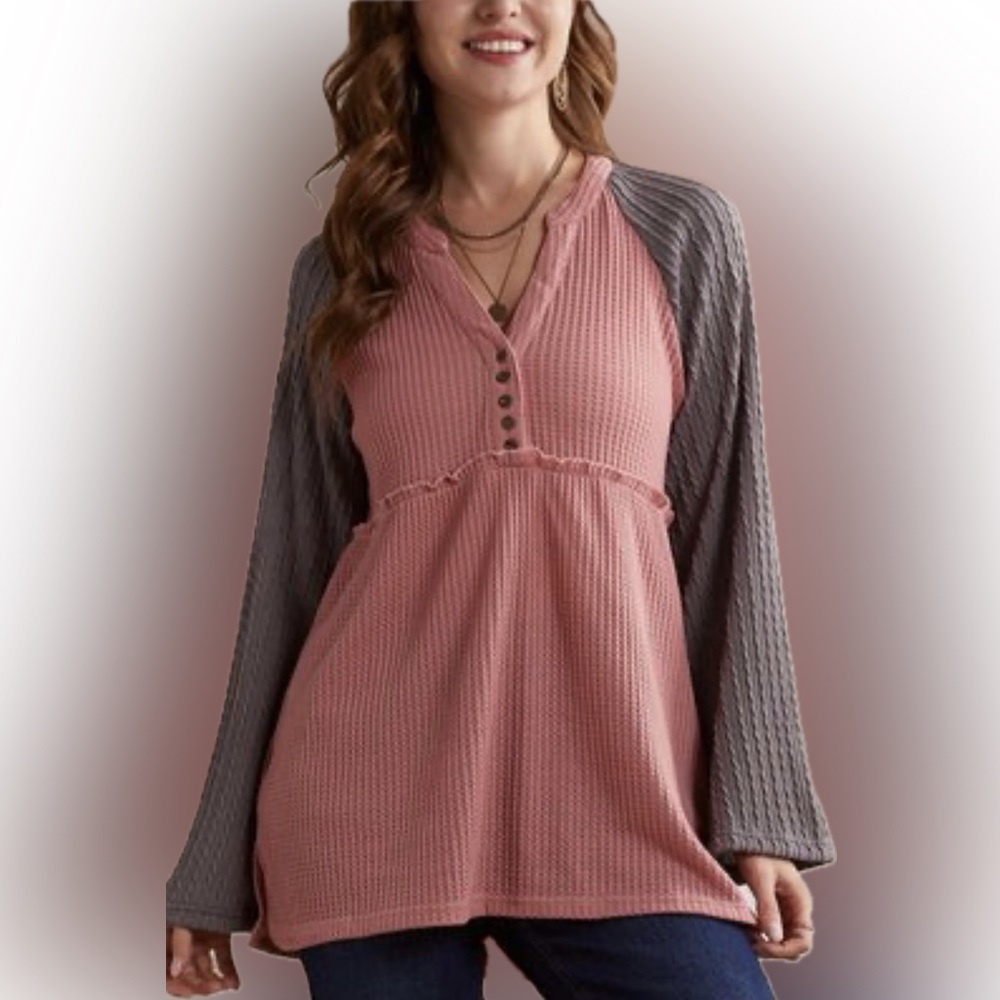 🌟Waffle knit Two toned top..NWT